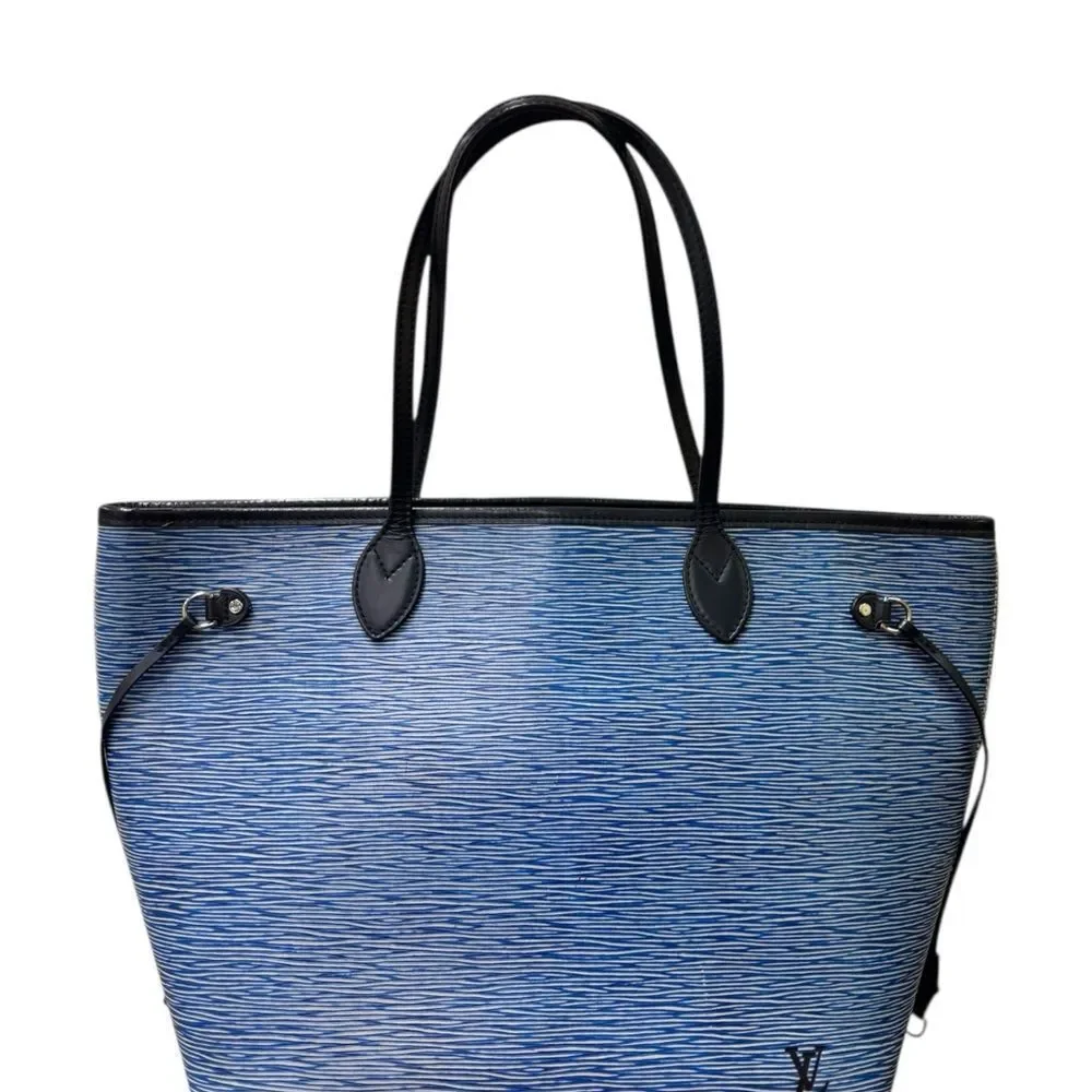 Louis Vuitton Blue Denim Epi Leather M51053 LV Neverfull MM Tote Bag Zip Pouch